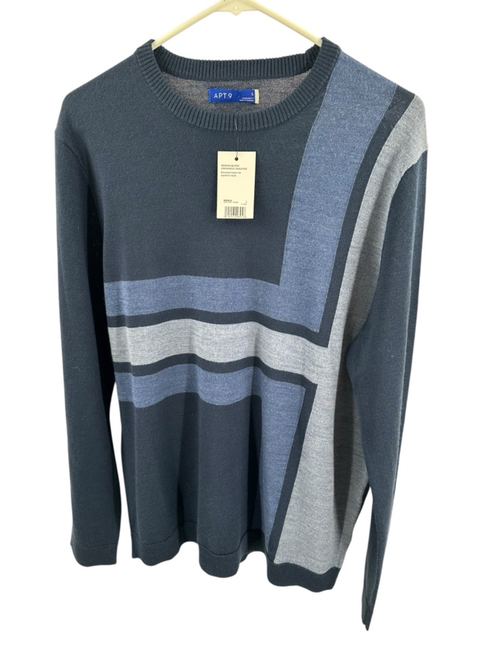 Apt 9 Men’s Merino Wool Blend Color Block Sweater Size Large New with Tags